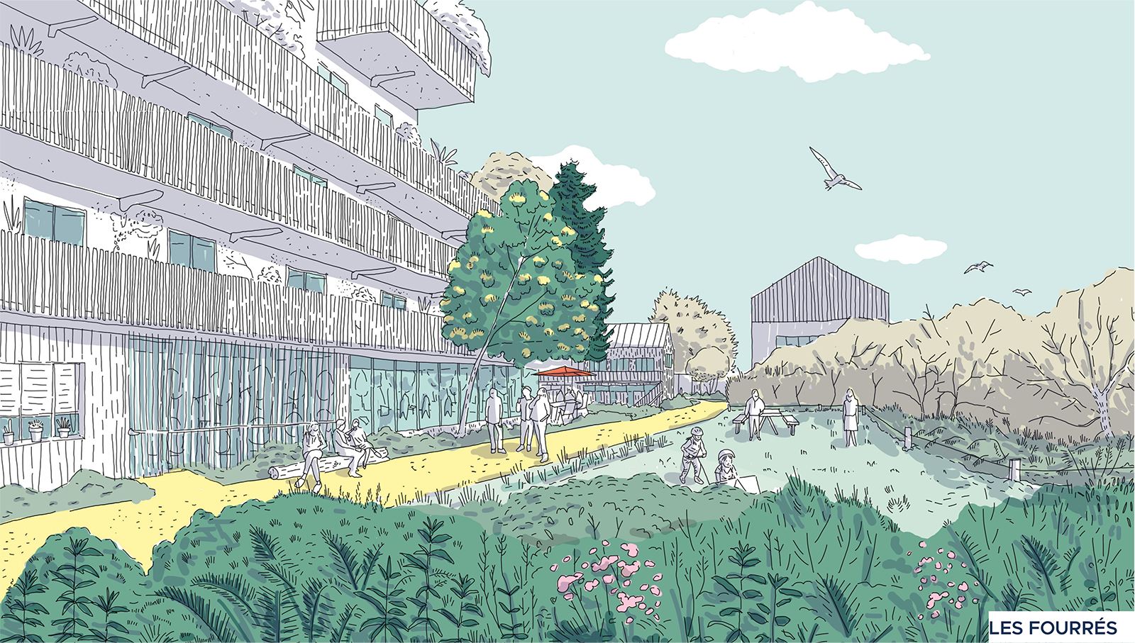 Esquisse du projet d’aménagement de la ZAC du Vert-Praud – Les fourrés © Atelier super8