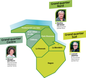 Découpage et élus référents des 3 grands quartiers